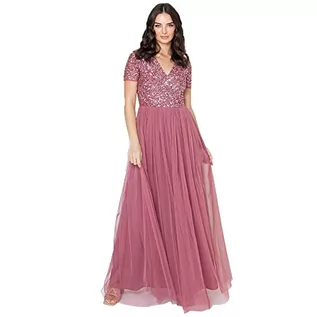 Sukienki - Maya Deluxe sukienka damska dla gości ślubnych, duży rozmiar, wysoka talia, cekiny z krótkim rękawem, druhna, Desert Rose, 22 - grafika 1