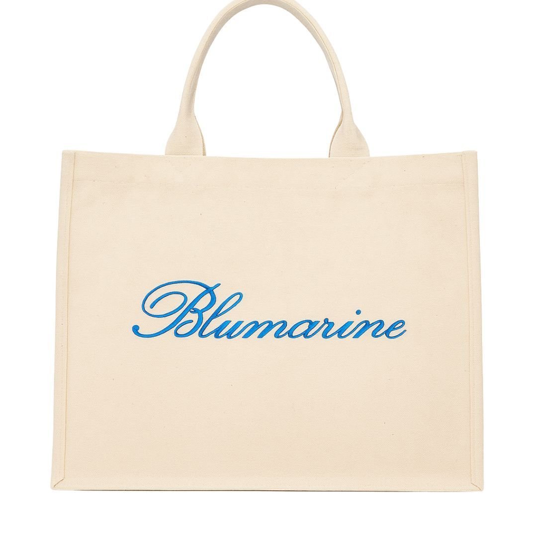 Borsa Mare in Canvas con Logo Ricamato Blumarine Home Gabardine - Blu