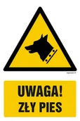 Tablice BHP - GF015 UWAGA - ZŁY PIES!, FN - FOLIA SAMOPRZYLEPNA; (150X225MM) - miniaturka - grafika 1