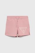 Spodnie i spodenki dla dziewczynek - Guess szorty dziecięce kolor różowy z nadrukiem - miniaturka - grafika 1