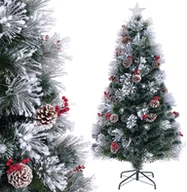 Choinki - COSTWAY sztuczna choinka 180 cm z szyszkami i jagodami, choinka ze śniegiem, zimne białe diody LED, włókno szklane i czubek gwiazdy, 8 trybów zielono-białych - miniaturka - grafika 1