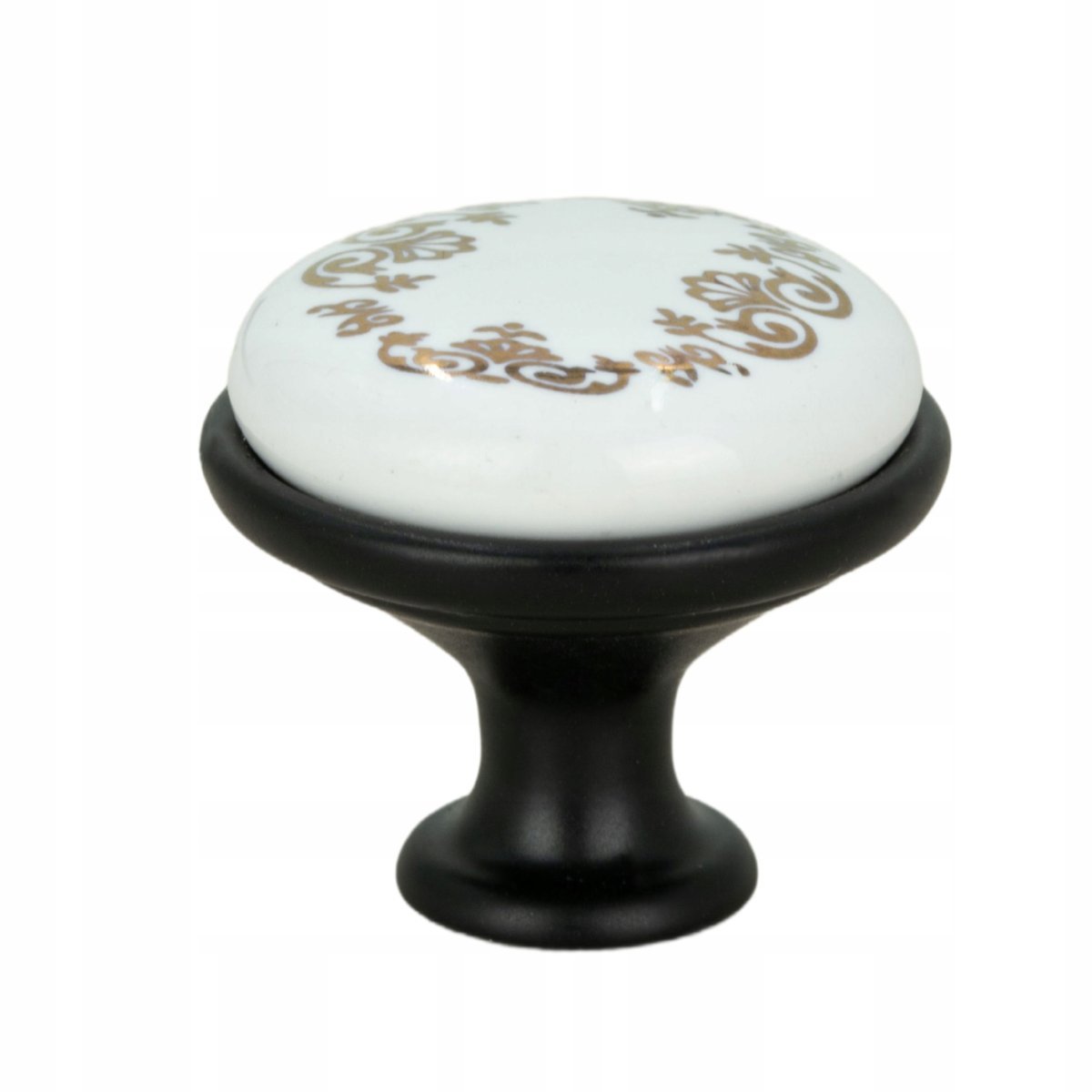 Gałka meblowa okrągła czarna z ceramiką i wzorem retro gałki do szafek