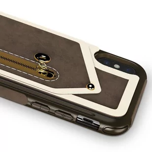 Zizo Nebula Wallet Case Skórzane etui iPhone X z kieszeniami na karty + saszetka na zamek + szkło 9H na ekran (Dark Brown/Brown) - Etui i futerały do telefonów - miniaturka - grafika 3