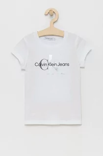 Koszulki dla dziewczynek - Calvin Klein Jeans T-shirt bawełniany dziecięcy kolor biały - grafika 1