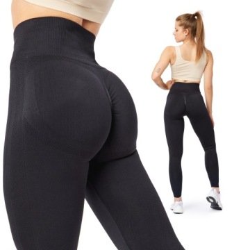Legginsy Push Up wysoki stan bezszwowe Sport Fitness BLV50-254 Czarny L