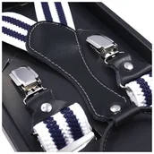 Dodatki do ubrań - Białe szelki do spodni z granatowymi paskami SZ51 - miniaturka - grafika 1