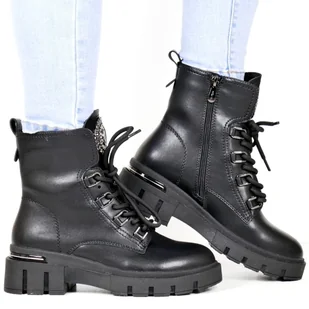 DAMSKIE BOTKI NA GRUBEJ PODESZWIE WORKERY SKÓRZANE FILIPPO 6521 CZARNE - Botki damskie - miniaturka - grafika 1