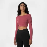 Koszulki sportowe damskie - Damski longsleeve crop-top 4F 4FAW22TLONF168 - różowy - miniaturka - grafika 1