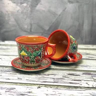 Kubki - Duży kubek ceramiczny z podstawką ręcznie zdobiony „Spalona słońcem” 210ml - miniaturka - grafika 1