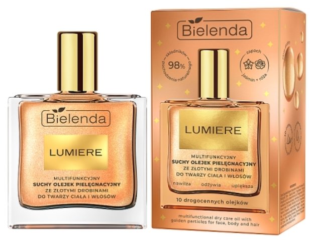 Bielenda Lumiere Multifunkcyjny Suchy Olejek pielęgnacyjny ze złotymi drobinami
