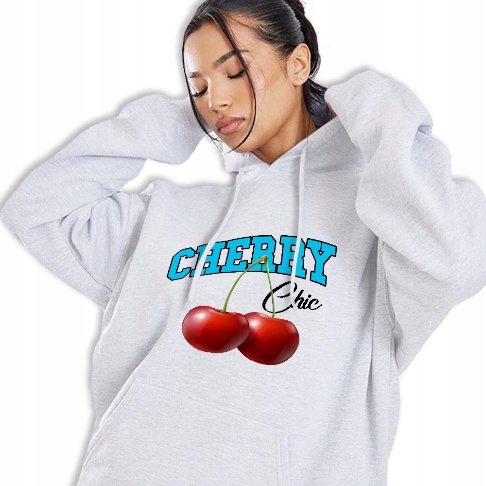 Bluza Z Kapturem Szara CHERRY Młodzieżowe Trendy Stylowe Wzory Rozmiar XXL