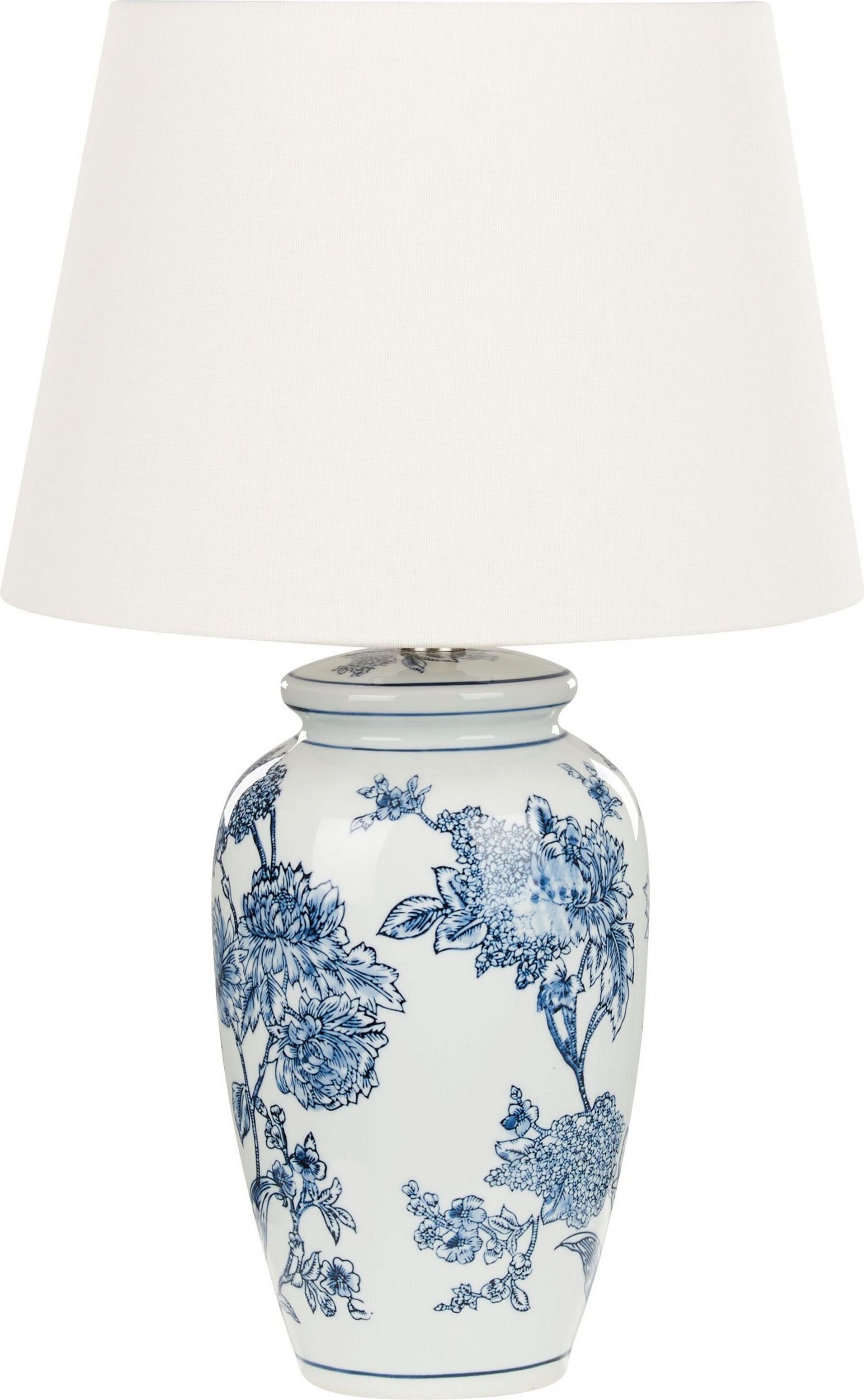 BELIANI Lampa stołowa biało-niebieska porcelanowa podstawa lniany abażur 54 cm lampka nocna materiałowy klosz oświetlenie do sypialni salonu