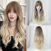 Pozostałe akcesoria fryzjerskie - TEMU 1 szt. 7JHH WIGS Elegancka luźna kręcona peruka ombre dla kobiet, wysokiej gęstości 150% kapelusz z róży, odporna na ciepło włókno, naturalny - miniaturka - grafika 1