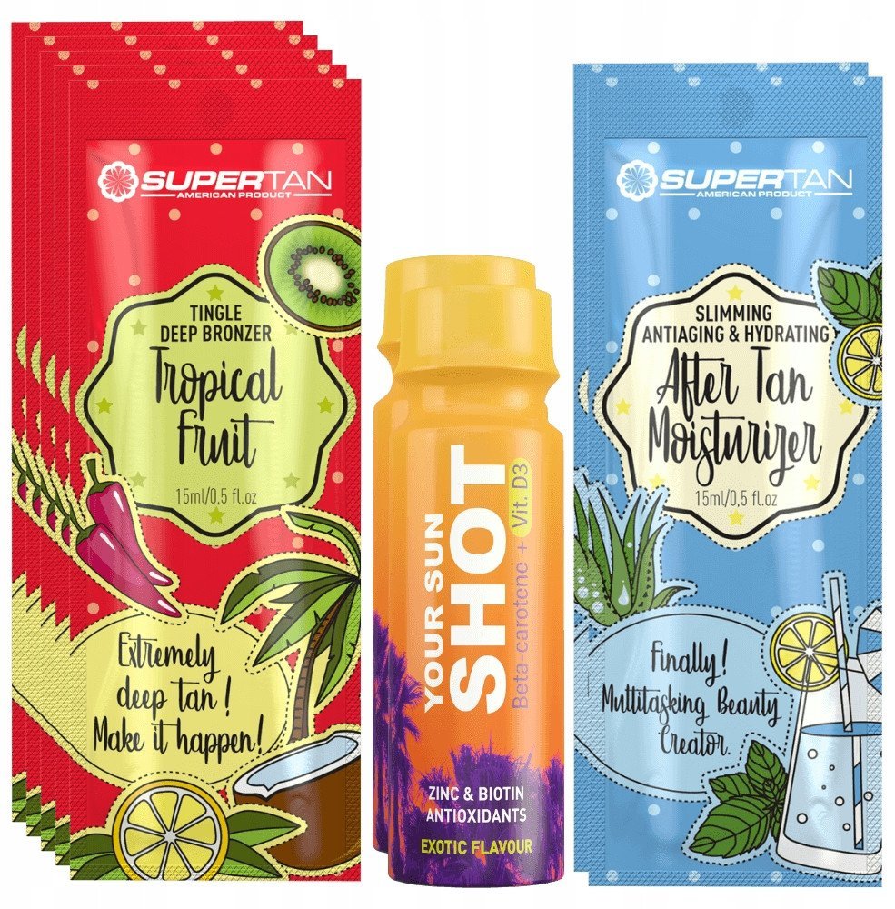 Supertan Tropical Fruit 5x 15ml Mocny Tingle Bronzer + Gratisy