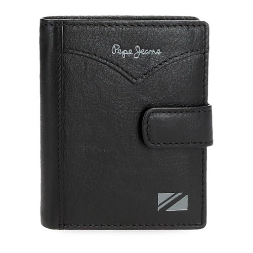 Pepe Jeans Pionowa kurtka Portfel z zapięciem na zatrzask, czarny 8,5x10,5x1 cm Skóra by Joumma Bags, Czarny (Black), Talla única, Pionowy portfel na zatrzask