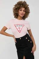 Koszulki sportowe damskie - Guess t-shirt bawełniany kolor różowy - miniaturka - grafika 1