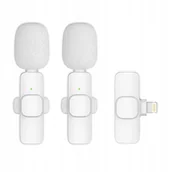 Mikrofony komputerowe - Mikrofon krawatowy bezprzewodowy Lightning podwójny 2 w zestawie K1 biały - miniaturka - grafika 1