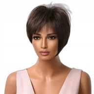 Ozdoby do włosów - Peruka krótka ciemny brąz peruki damskie + czepek - miniaturka - grafika 1