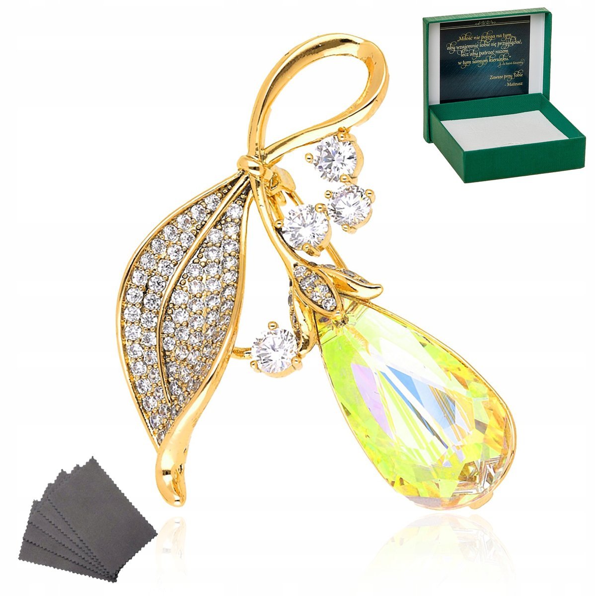 Złota Luksusowa Broszka Ab Crystal Prezent +Grawer