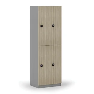 Drewniana szafka skrytkowa, 4 schowki, zamek RFID, szary/dąb naturalny - Szafki biurowe - miniaturka - grafika 1