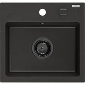 Zlewozmywaki - Mexen Milo zlewozmywak granitowy 1-komorowy 435 x 410 mm,  czarny/złoty metalik, syfon czarny - miniaturka - grafika 1