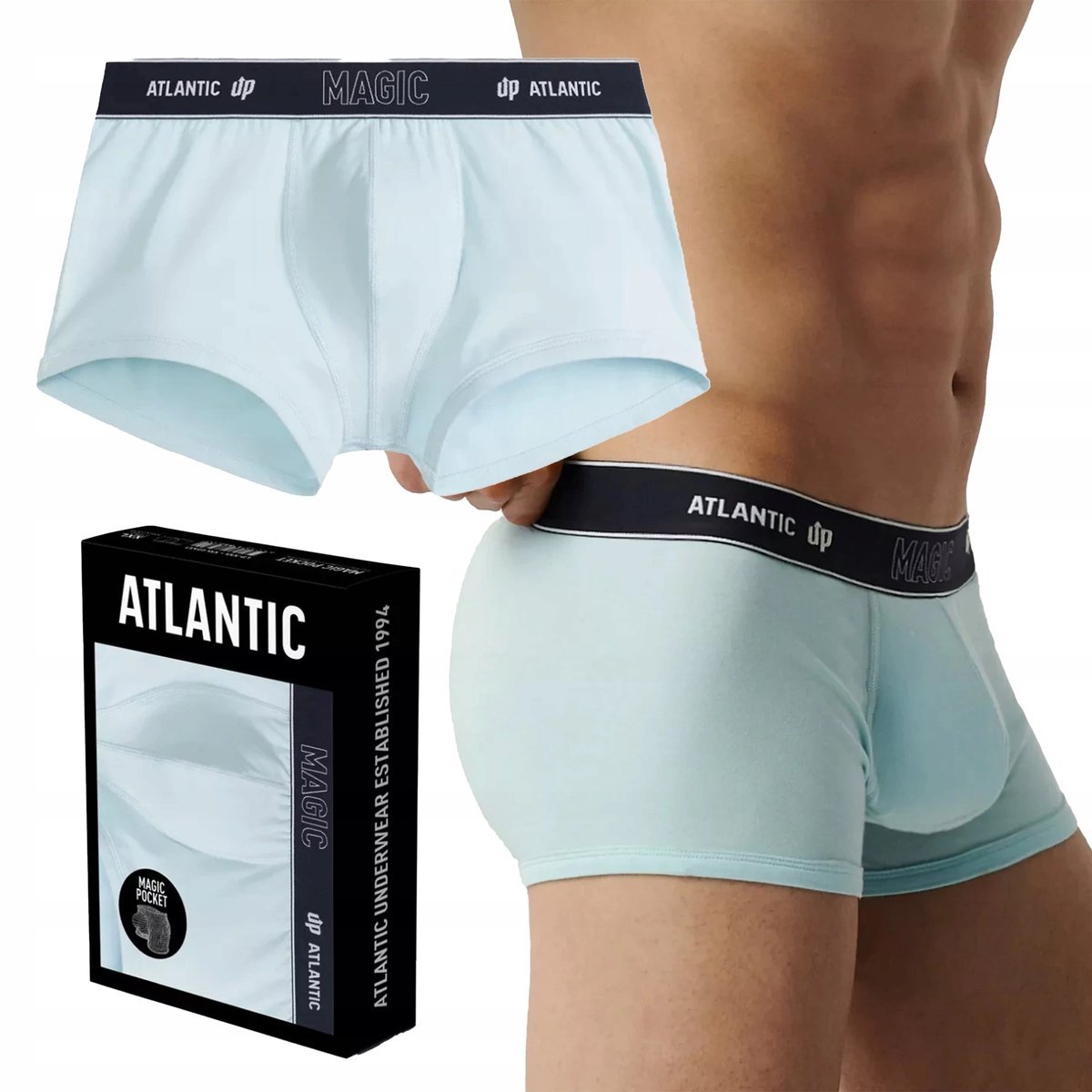 BOKSERKI MĘSKIE z efektem uniesienia Magic Pocket dopasowane Atlantic *XXL