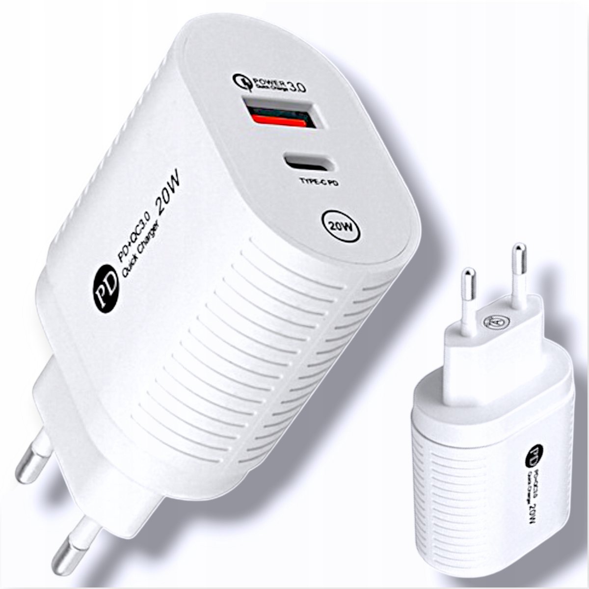 SZYBKA ŁADOWARKA SIECIOWA USB / USB-C 20W KOSTKA QUICK CHARGE 3.0 PD QC