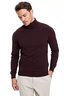 DeFacto Męski sweter z dzianiny z długim rękawem, okrągły dekolt, slim fit dla mężczyzn, topy (bordowy, 3XL), bordowy, 3XL - Koszulki męskie - miniaturka - grafika 1