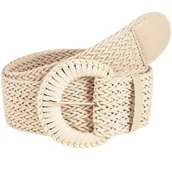 Paski - Pasek słomiany beżowy elastyczny pas na talię pleciony szeroki - miniaturka - grafika 1