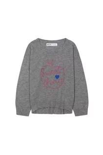 Swetry dla dziewczynek - Szary sweter dziewczęcy z jabłuszkiem - grafika 1