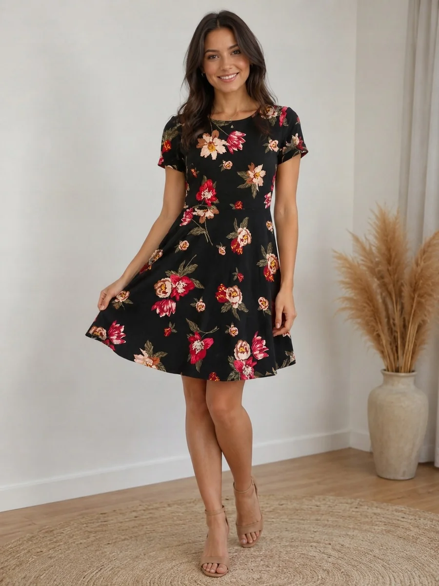 DOROTHY PERKINS CZARNA SUKIENKA MINI W KWIATY Z BAWEŁNY 48 7FA