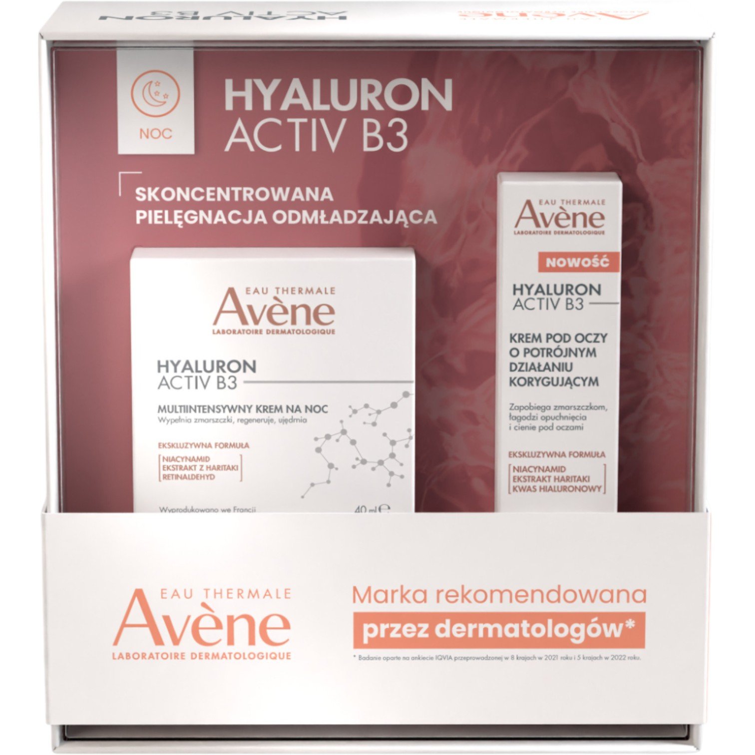 Avene zestaw Hyaluron Activ B3: Krem na noc 50ml + Krem pod oczy 15ml
