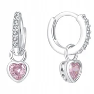 Kolczyki - SREBRNE KOLCZYKI SERCA WISZĄCE RÓŻOWE SREBRO 925 - miniaturka - grafika 1