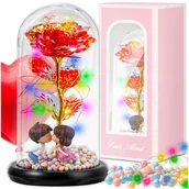 Sztuczne kwiaty - Wieczna Róża W Akrylowej Kopule Led Pudełko Prezent Walentynki Dzień Babci - miniaturka - grafika 1