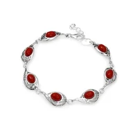 Bransoletki - Srebrna bransoletka ażurowa z czerwonymi kamieniami - Koral pr925 - miniaturka - grafika 1