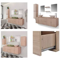 Szafki łazienkowe - vidaXL 11-częściowy zestaw mebli łazienkowych z umywalką i baterią w kolorze beżowym - Meble łazienkowe - Meble łazienkowe - Zestaw mebli łazienkowych - Szafka łazienkowa - miniaturka - grafika 1