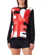Swetry damskie - Love Moschino Damski sweter z długim rękawem z okrągłym dekoltem, czarno-biały RED, 44, Black White Red, 44 - miniaturka - grafika 1