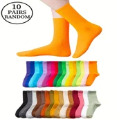 Inne - TEMU 10 Par Skarpetek Uniseks z Załogą - Różne Jednolite Kolory (Pomarańczowy, Niebieski, Zielony, Żółty, Różowy, Biały, Szary, Brązowy, Fioletowy, - miniaturka - grafika 1