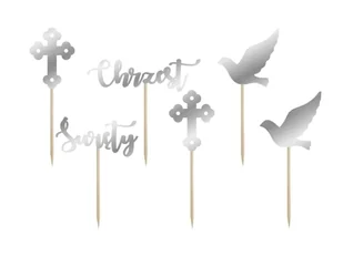 Congee.pl Dekoracje do muffinek Chrzest Święty srebrne - 6 szt. DTCH03-018 - Pamiątka Chrztu Świętego - miniaturka - grafika 2