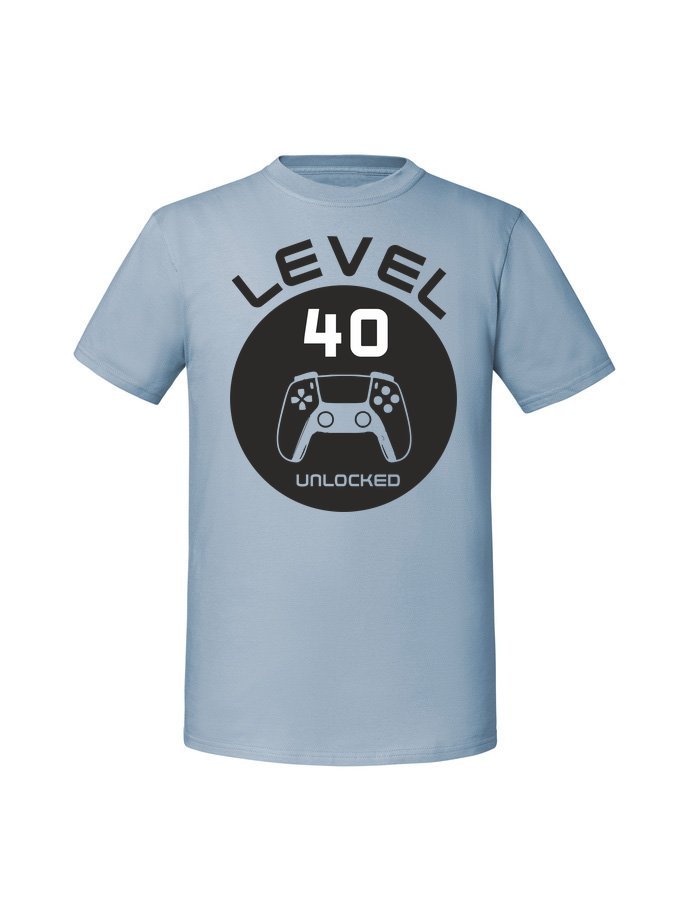 Męska koszulka z nadrukiem - 40 LEVEL UNLOCKED v1 Mineralny Błękit XL