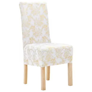 vidaXL 6 elastycznych pokrowców na krzesła, białe ze złotym nadrukiem vidaXL - Pokrowce na meble - miniaturka - grafika 1