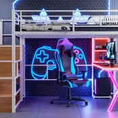 Łóżka dla dzieci i młodzieży - Łóżko antresola 140x200cm z LED - biurko + szafa + drabinka do przechowywania - Biały - miniaturka - grafika 1