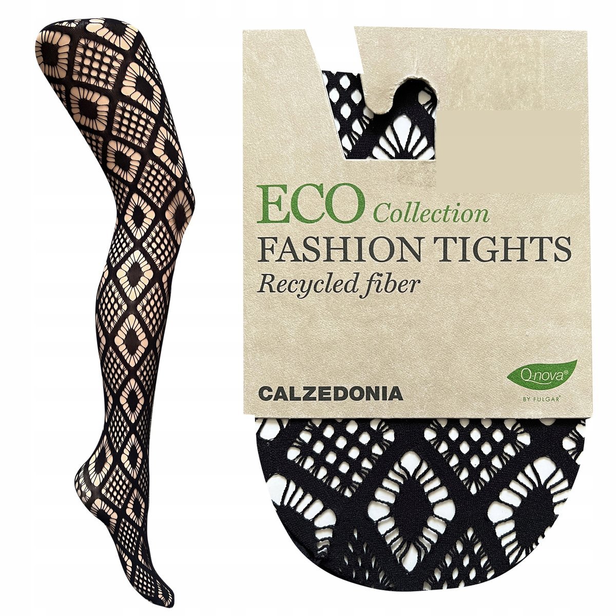 CALZEDONIA Czarne Ażurowe Rajstopy Kabaretki ECO Plecione 5038 3/4 M/L