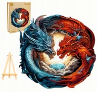 Puzzle - PUZZLE DREWNIANE DUŻE 300 ELEMENTÓW SMOK YING YANG W DREWNIANYM PUDEŁKU - miniaturka - grafika 1