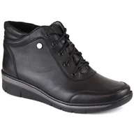 Botki damskie - Skórzane komfortowe botki damskie ocieplane czarne Helios 566 - miniaturka - grafika 1