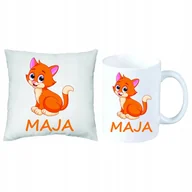 Gadżety dla niej i dla niego - ZESTAW Przedszkolaka Kotek Poduszka + Kubek +Imię - miniaturka - grafika 1