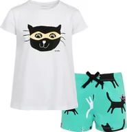Piżamy dla dziewczynek - Piżama z krótkim rękawem dla dziewczynki, z kotem, biała, 2-8 lat - miniaturka - grafika 1