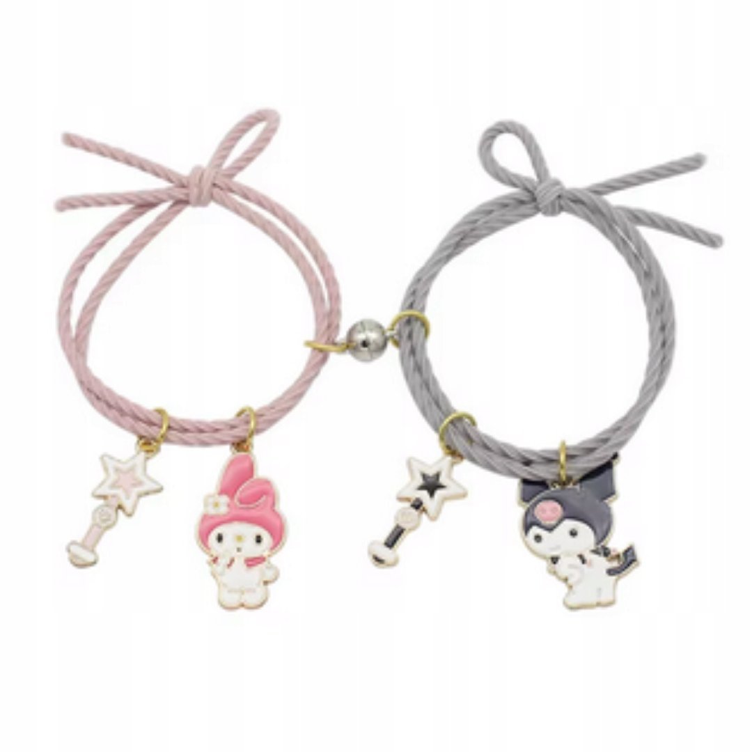 Bransoletka bajkowa z zawieszkami - różowy i szary duet