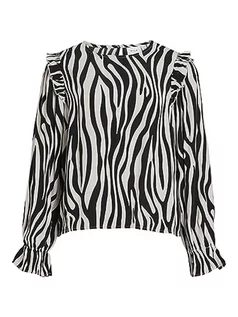 Koszulki i topy damskie - VIFINI O-Neck L/S Top - NOOS, Black/Aop: elino W. White Sand, 34 - grafika 1