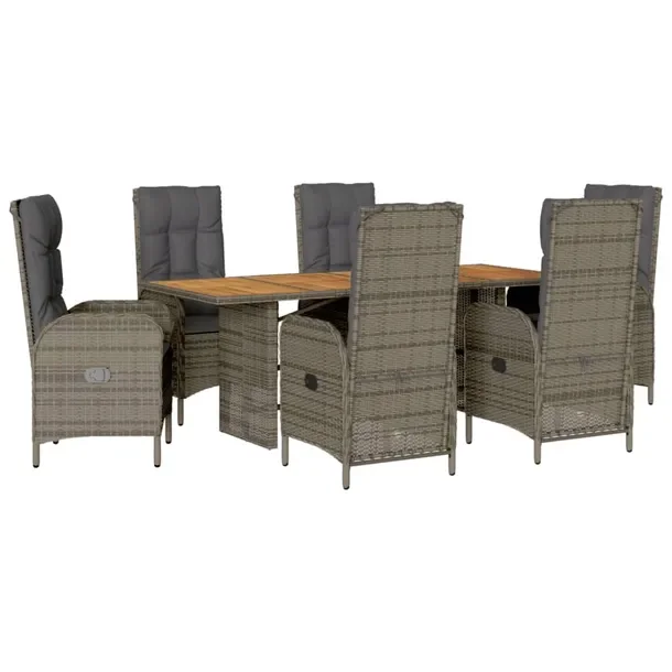 Zestaw Mebli Ogrodowych Rattan PE Szary, Stół 190x80x74 cm, Krzesła 57x6